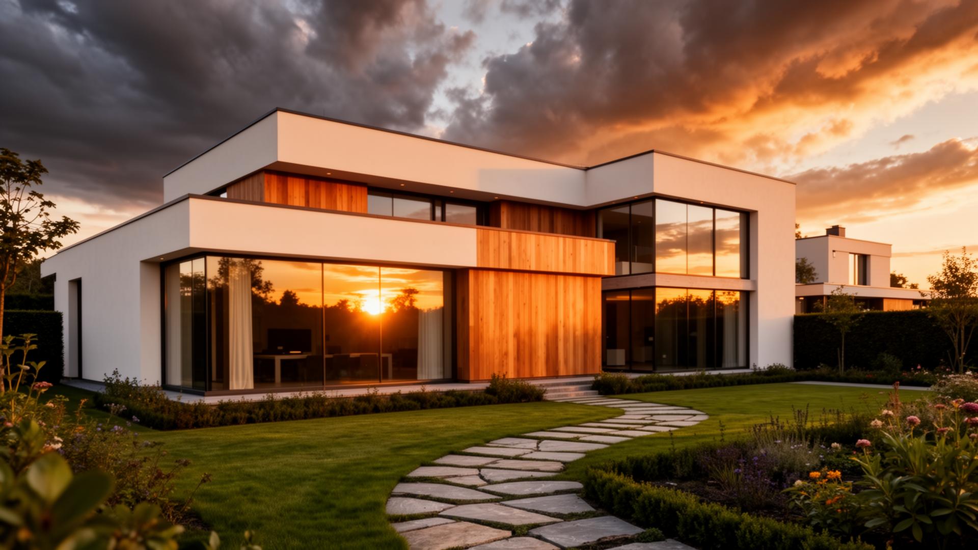Premium nieuwbouw villa bij zonsondergang