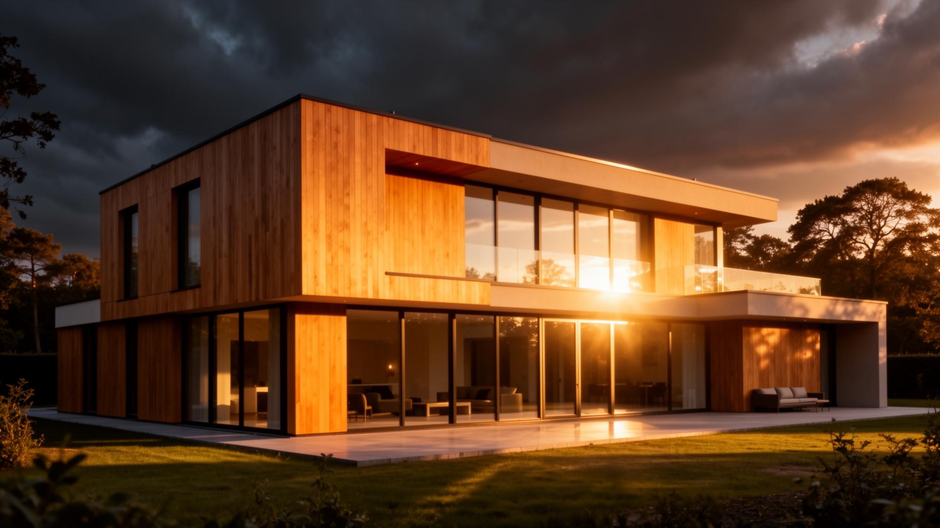 Premium nieuwbouw villa bij zonsondergang